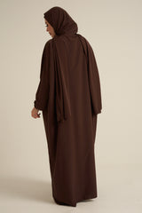 Chocolate Brown Abaya With In Built Scarf
