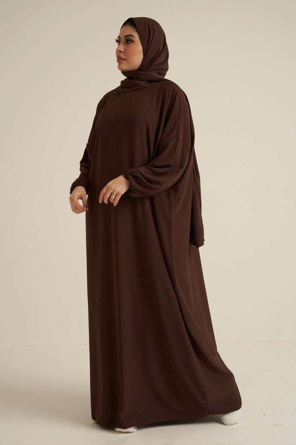 Chocolate Brown Abaya With In Built Scarf
