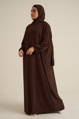 Chocolate Brown Abaya With In Built Scarf