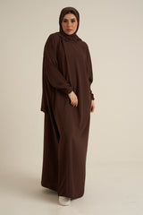 Chocolate Brown Abaya With In Built Scarf