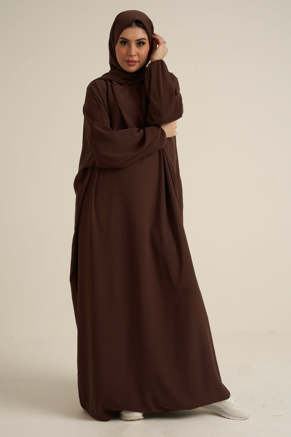 Chocolate Brown Abaya With In Built Scarf