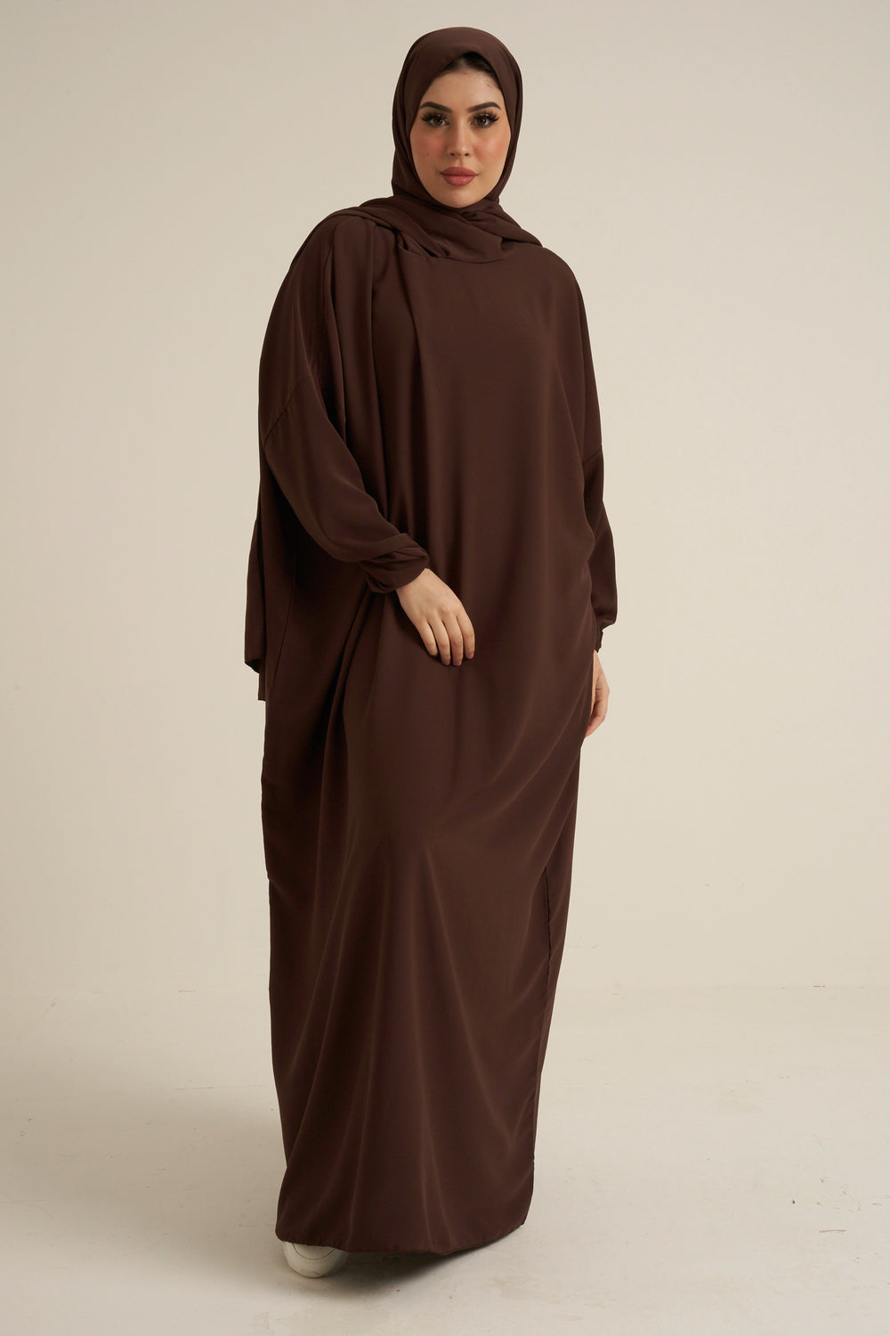 Chocolate Brown Abaya With In Built Scarf