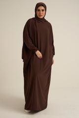 Chocolate Brown Abaya With In Built Scarf