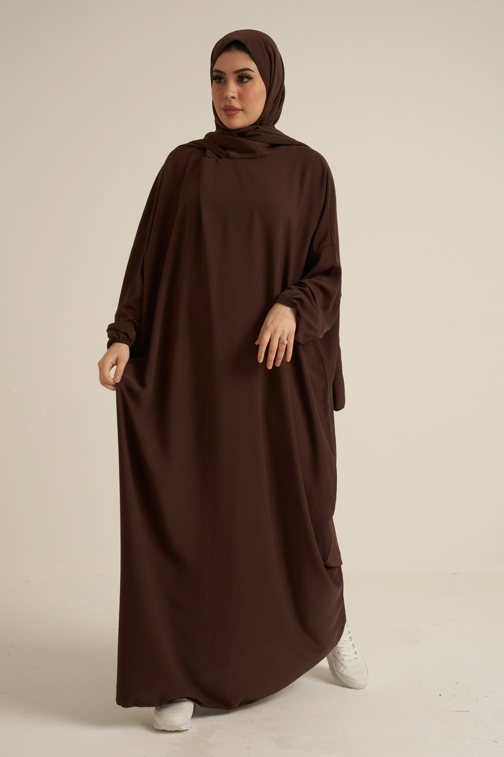 Chocolate Brown Abaya With In Built Scarf