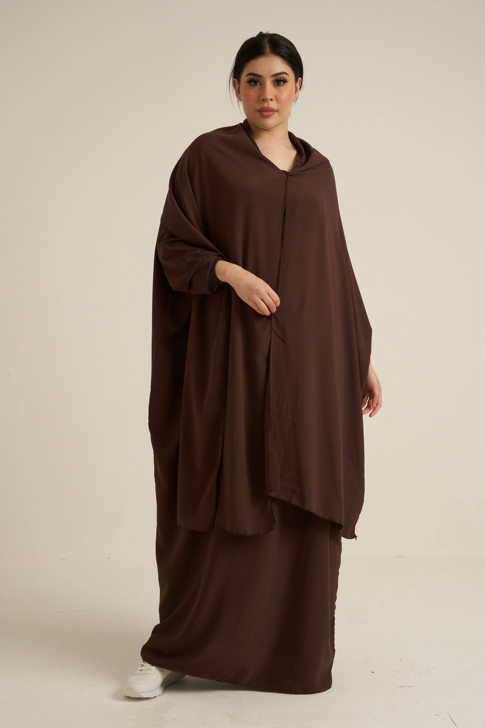 Chocolate Brown Abaya With In Built Scarf