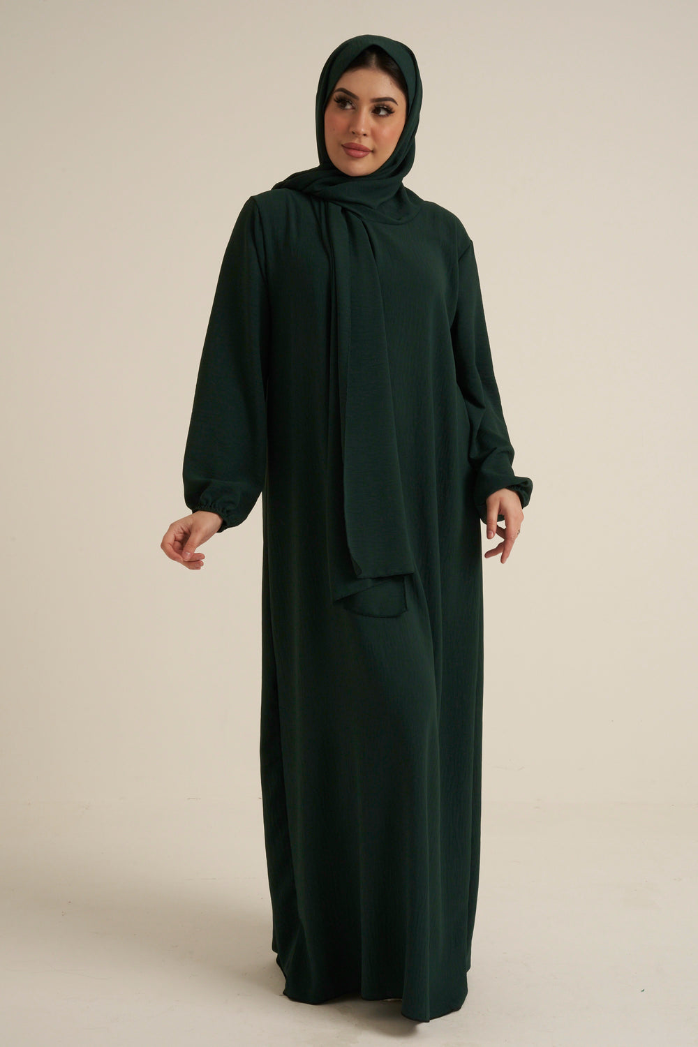 Emerald Green Abaya With In Built Scarf