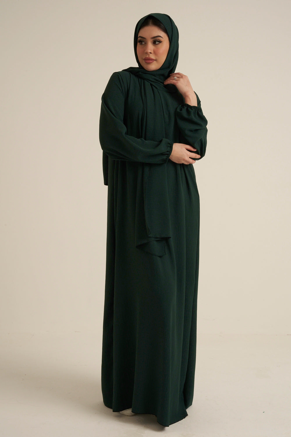 Emerald Green Abaya With In Built Scarf