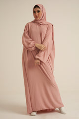 Pink Abaya With In Built  Scarf
