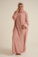 Pink Abaya With In Built  Scarf