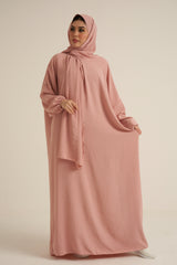 Pink Abaya With In Built  Scarf