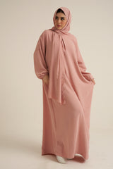 Pink Abaya With In Built  Scarf