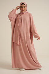 Pink Abaya With In Built  Scarf