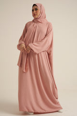 Pink Abaya With In Built  Scarf