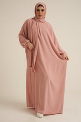 Pink Abaya With In Built  Scarf