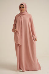 Pink Abaya With In Built  Scarf