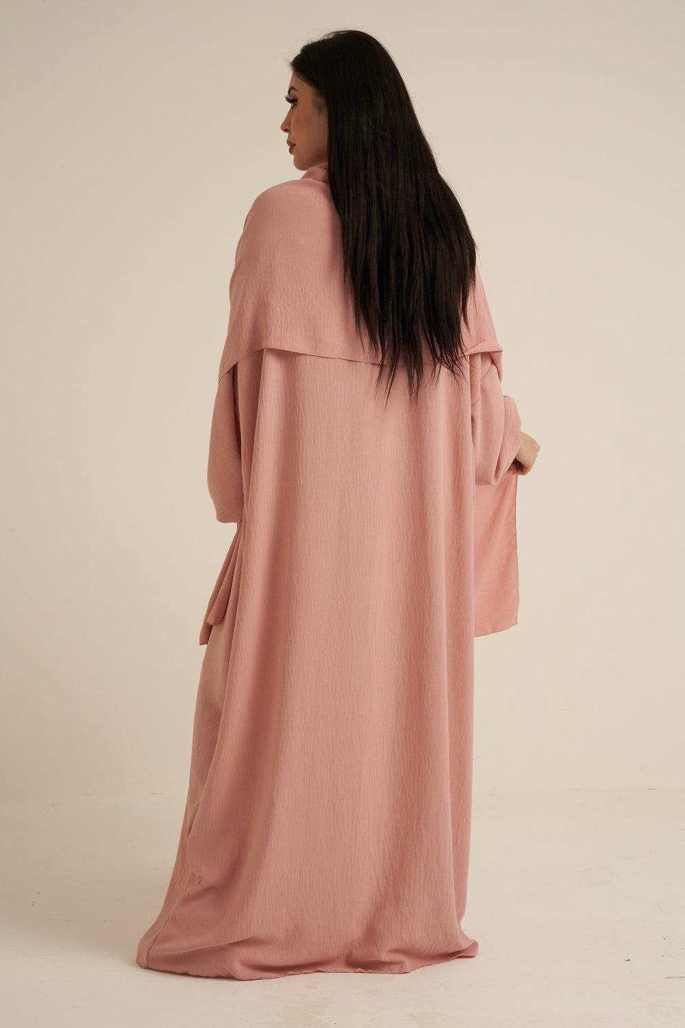Pink Abaya With In Built  Scarf