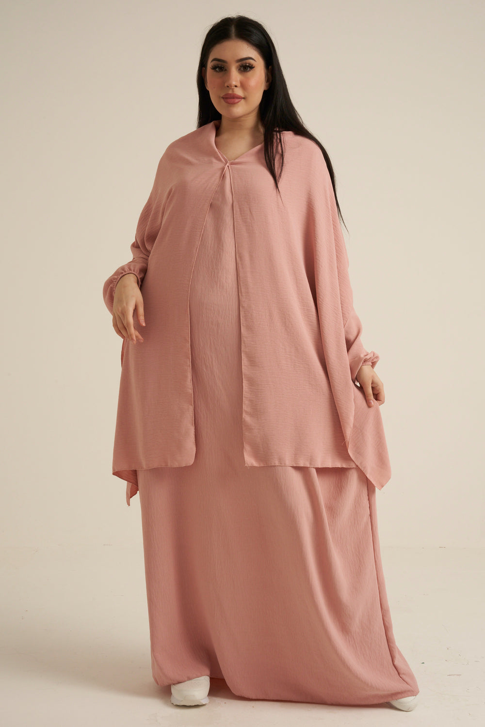 Pink Abaya With In Built  Scarf