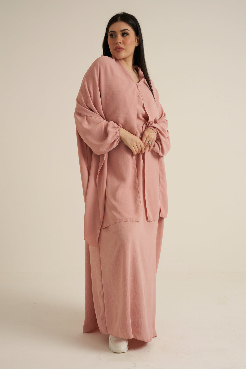 Pink Abaya With In Built  Scarf