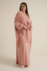 Pink Abaya With In Built  Scarf