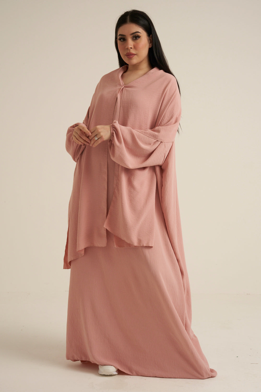 Pink Abaya With In Built  Scarf