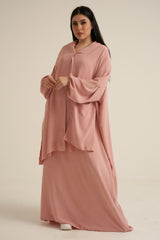 Pink Abaya With In Built  Scarf
