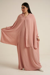Pink Abaya With In Built  Scarf