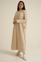 Cream Abaya Dress With Pockets