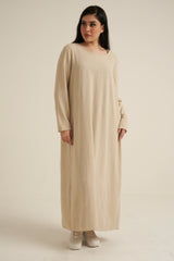 Cream Abaya Dress With Pockets