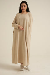 Cream Abaya Dress With Pockets