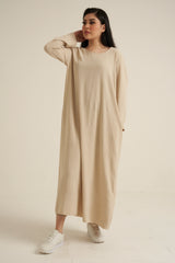 Cream Abaya Dress With Pockets