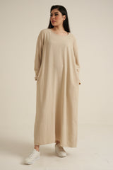 Cream Abaya Dress With Pockets