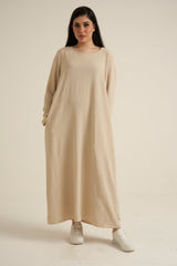 Cream Abaya Dress With Pockets