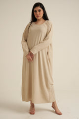 Cream Abaya Dress With Pockets