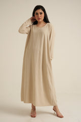 Cream Abaya Dress With Pockets