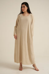 Cream Abaya Dress With Pockets