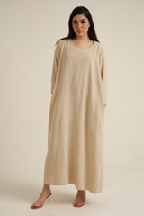 Cream Abaya Dress With Pockets