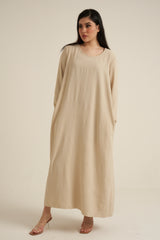 Cream Abaya Dress With Pockets