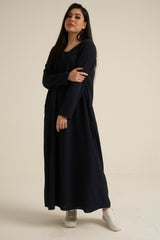 Navy Abaya Dress With Pockets