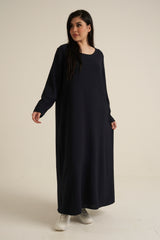 Navy Abaya Dress With Pockets