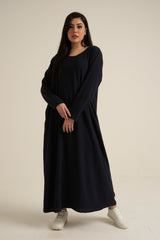 Navy Abaya Dress With Pockets