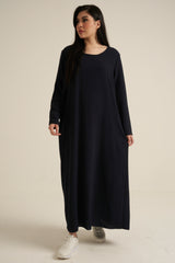 Navy Abaya Dress With Pockets