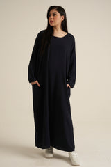 Navy Abaya Dress With Pockets