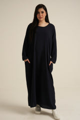 Navy Abaya Dress With Pockets