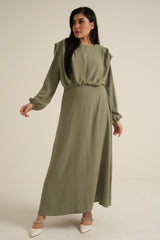 Aversa Khaki Green Long Sleeve Maxi dress