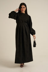Brescia Black Embroidered Maxi Abaya dress with belt