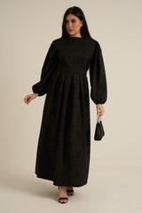Brescia Black Embroidered Maxi Abaya dress with belt