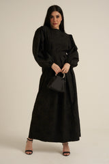 Brescia Black Embroidered Maxi Abaya dress with belt