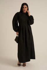 Brescia Black Embroidered Maxi Abaya dress with belt