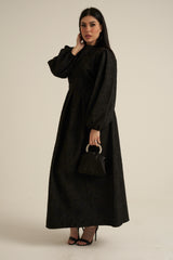 Brescia Black Embroidered Maxi Abaya dress with belt
