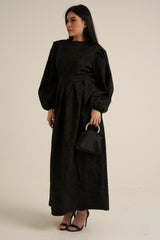 Brescia Black Embroidered Maxi Abaya dress with belt